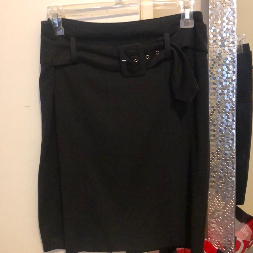 Black pencil skirt with belt.